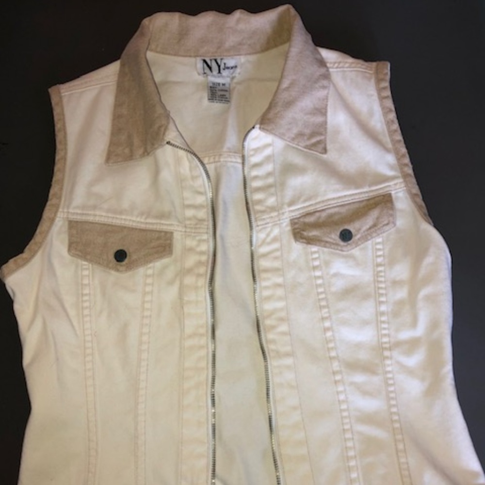 NY Jeans White w/Tan Accent Jean Vest